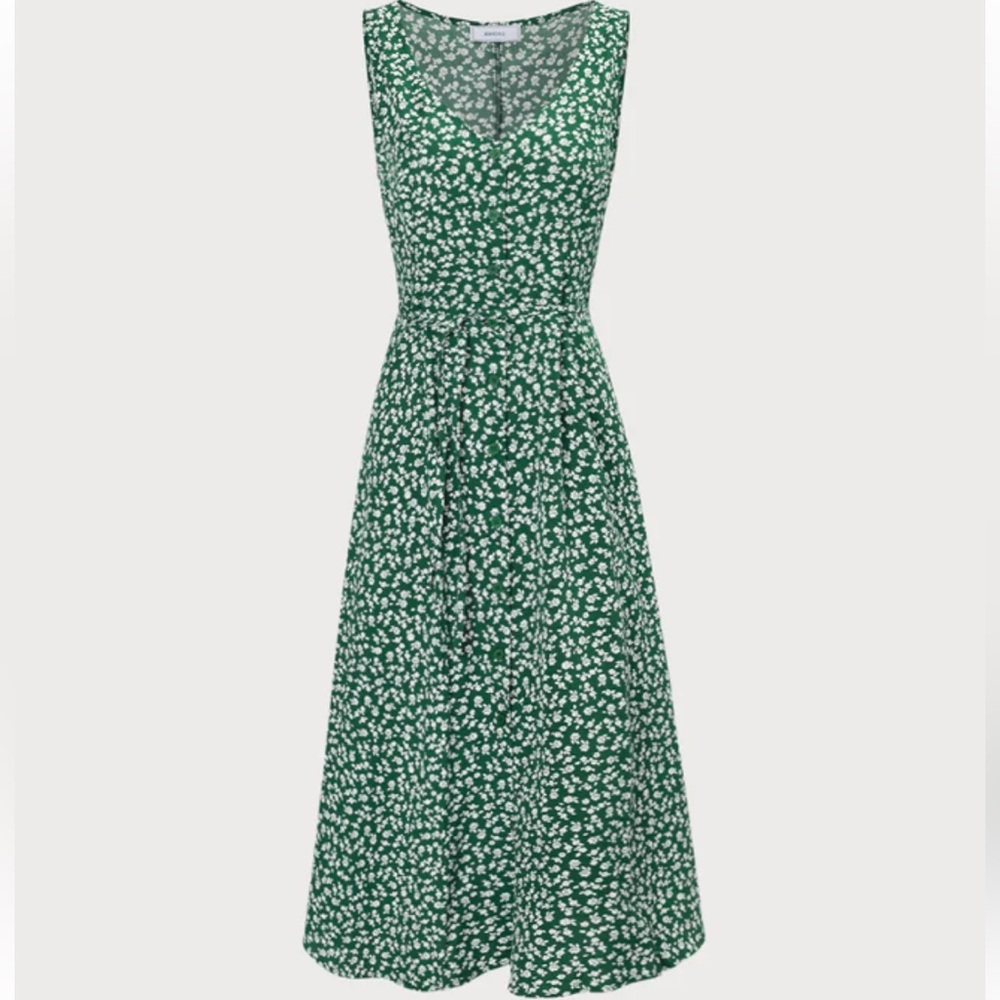 Rihoas Green V Neck Floral Button Midi Dress - Picture 7 of 10